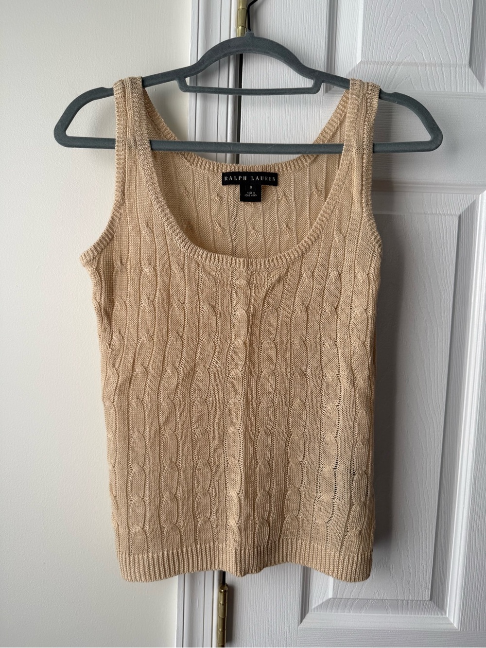 Vintage Ralph Lauren cream cable knit sweater vest Size M. 100% Linen.